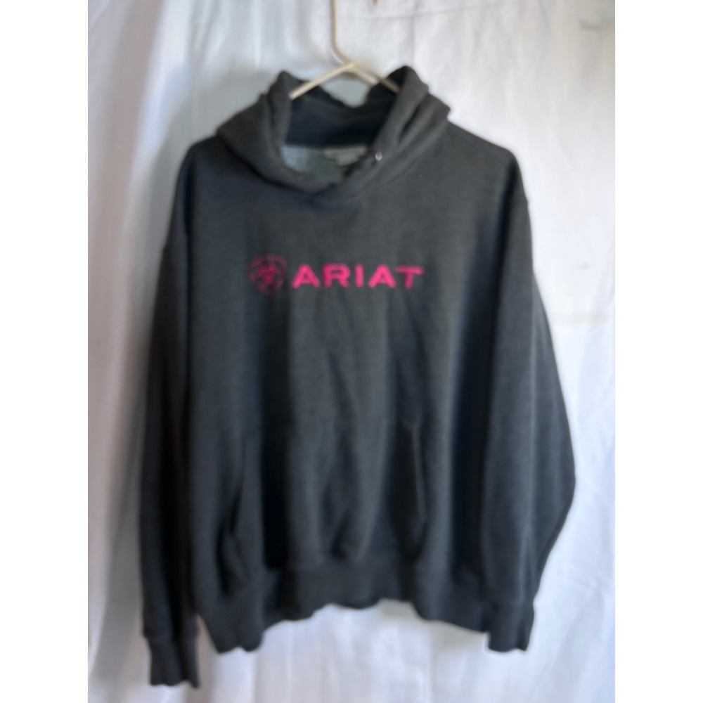 Ariat Hoodie XXL Gray Pink Logo Embroidered Pullover Sweatshirt Women